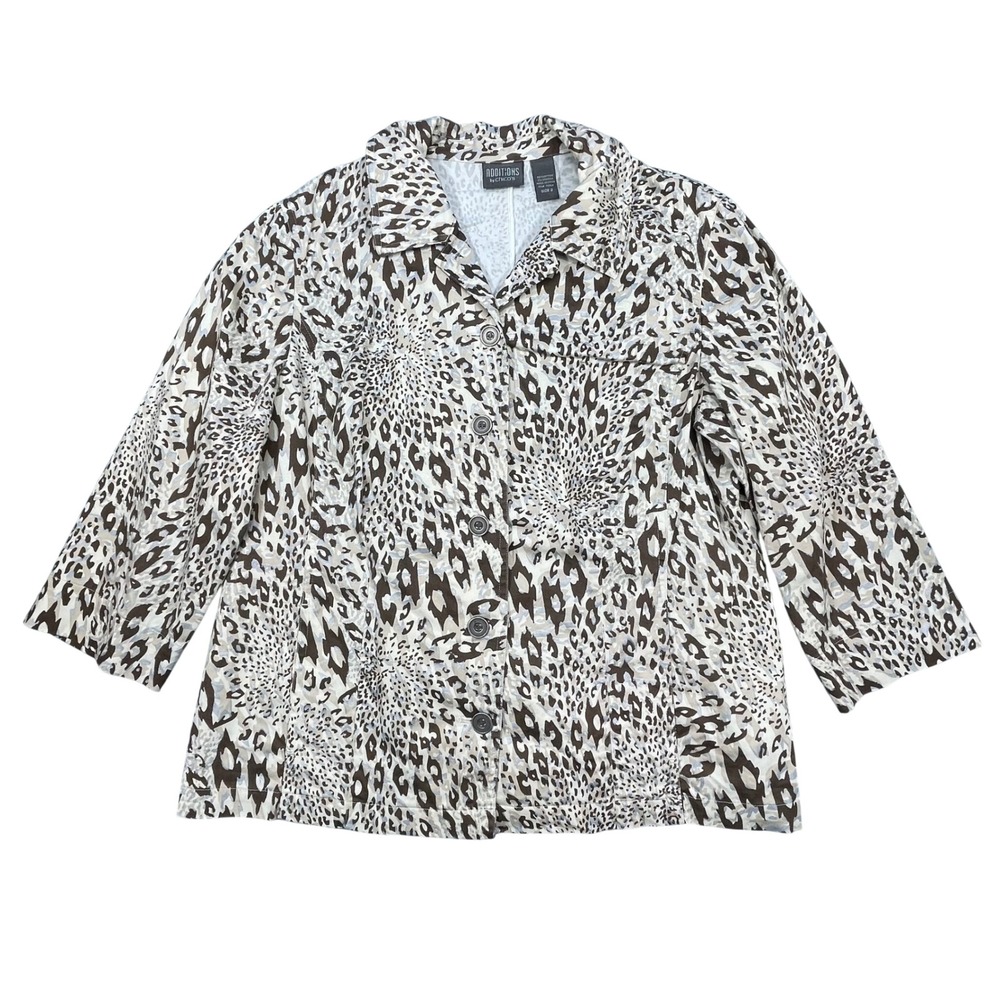 Additions by Chico's Brown Leopard Print Button Front Jacket Women Size 2